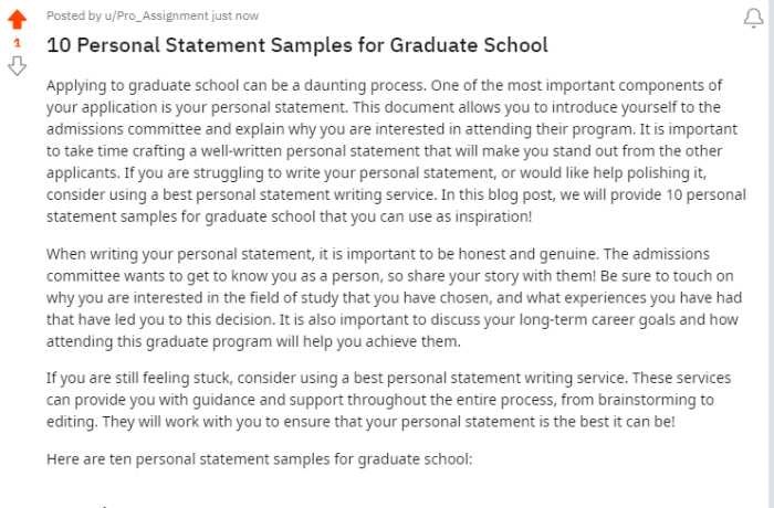 Personal statements examples on reddit by Pro Assignment Writing